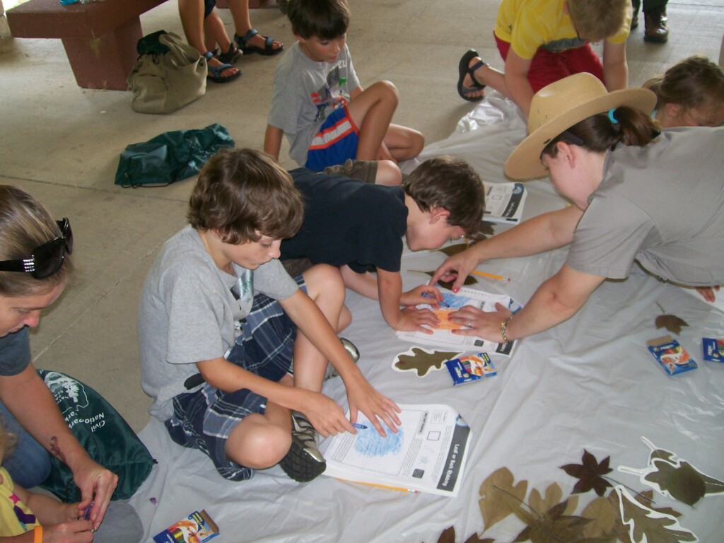 Kids Trace Leaves At Shiloh Nps Photo