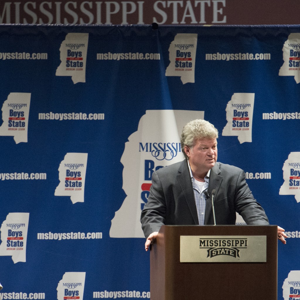 Jim Hood - Mississippi Attorney General - speaks to Boys State in Lee Hall auditorium (photo by Megan Bean / Mississippi State University)