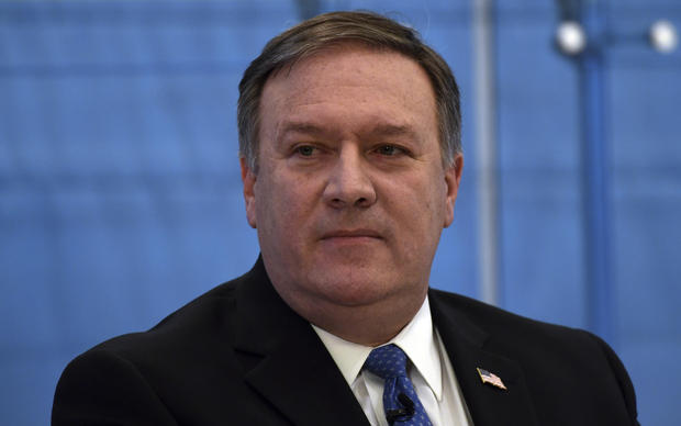 CIA Director Mike Pompeo listens to a question during and event on intelligence issues at the American Enterprise Institute in Washington
