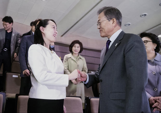 South Korean President Moon Jae-in talks with Kim Yo Jong