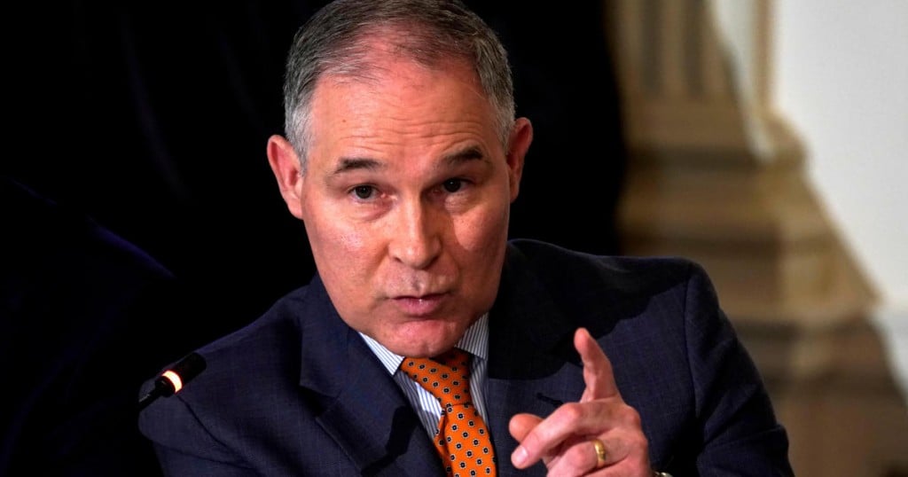 FILE PHOTO:    EPA Administrator Scott Pruitt speaks during a meeting held by U.S. President Donald Trump on infrastructure at the White House in Washington