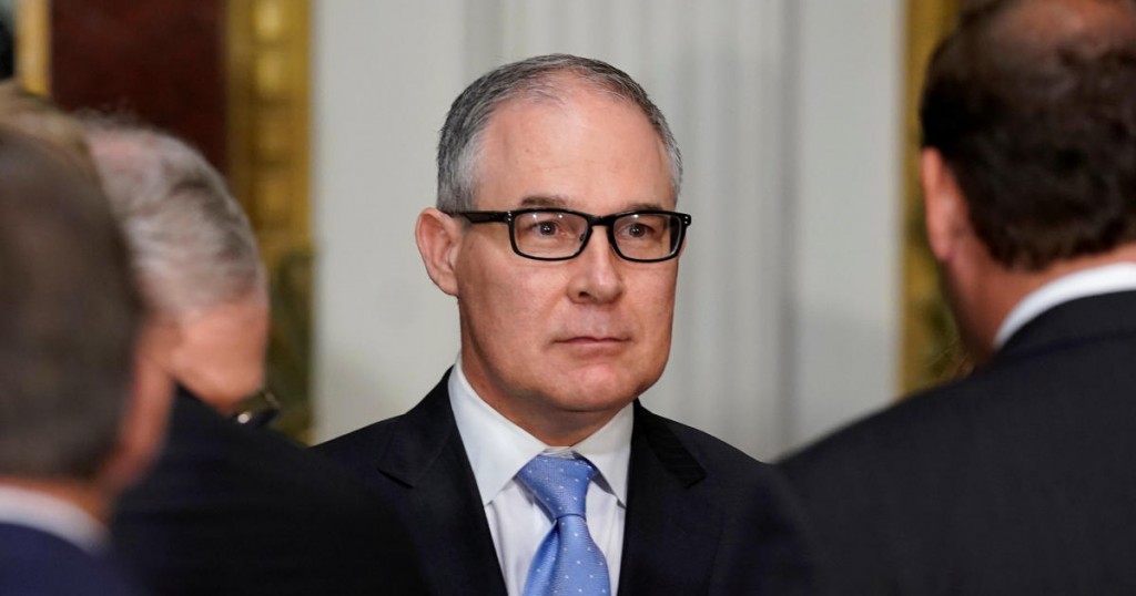 Administrator of the Environmental Protection Agency Scott Pruitt stands after the swearing-in ceremony for US Ambassador to Canada Kelly Knight Craft in Washington