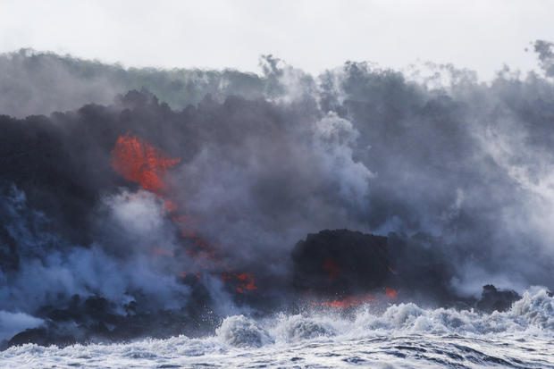 Lava flows into the ocean near Pahoa