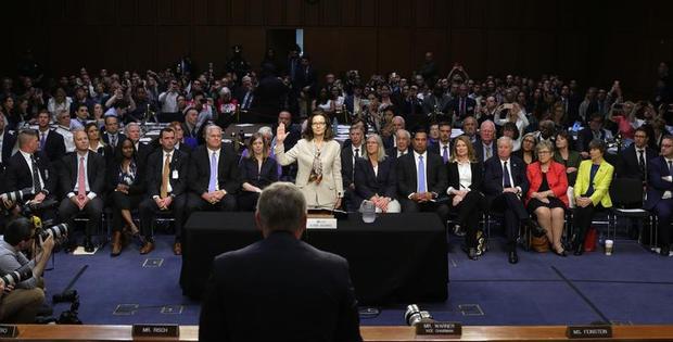 CIA director nominee and acting CIA Director Gina Haspel is sworn in by U.S Senate Intelligence Committee Chairman Richard Burr to testify at her confirmation hearing on Capitol Hill in Washington