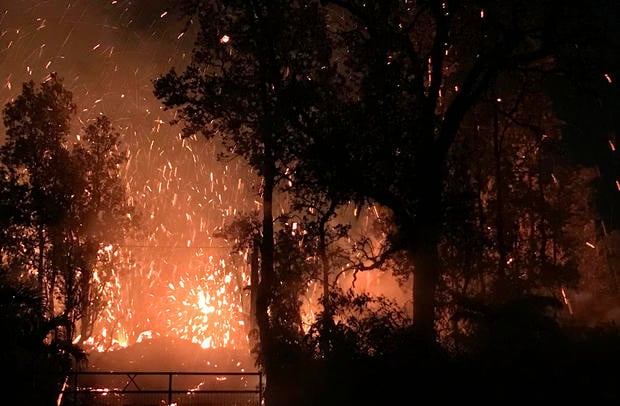This photo provided by Shane Turpin shows results of the eruption from Kilauea Volcano on Hawaii's Big Island Friday