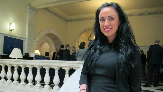 Maryland Del. Meagan Simonaire poses in the Maryland State House in Annapolis