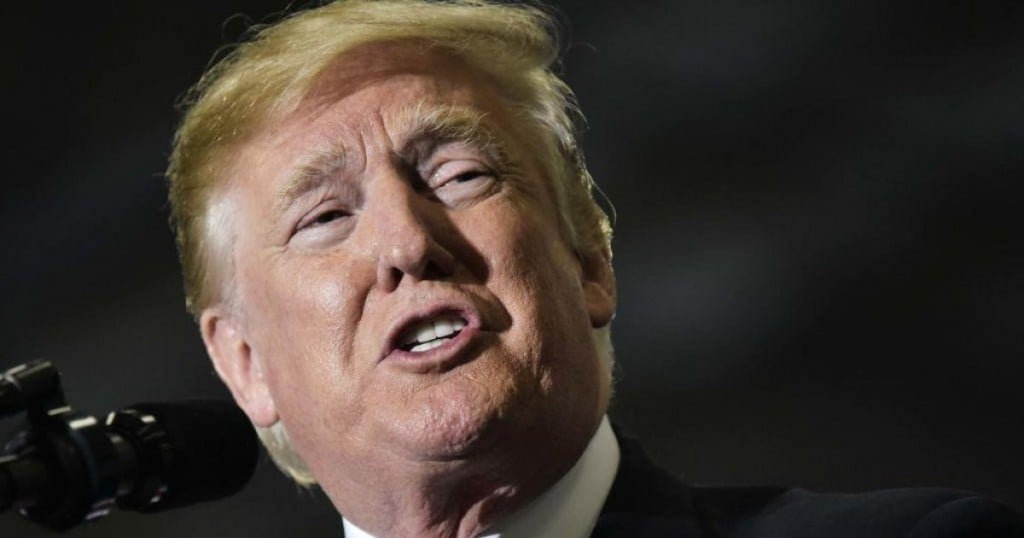 US President Donald Trump speaks during a rally at Total Sports Park in Washington