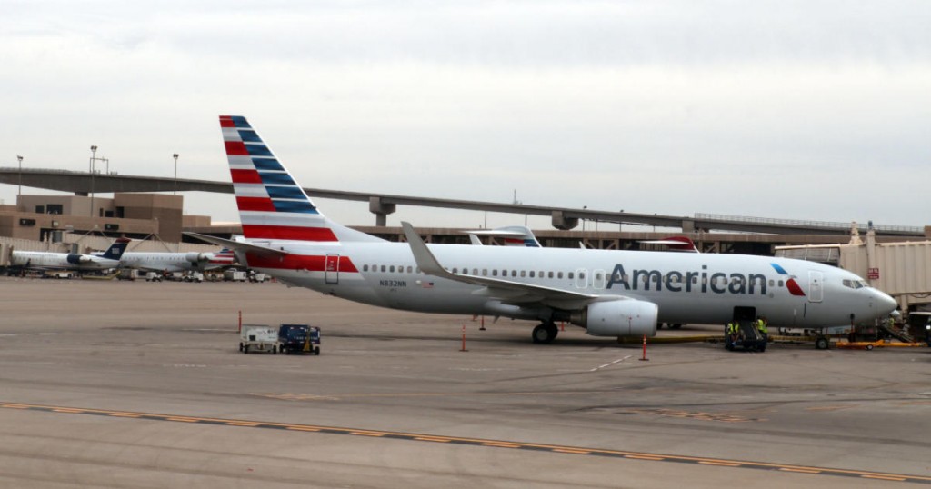 An American Airlines airline plane is seen on the tarmac at Phoenix Sky Harbor International Airport on September 19