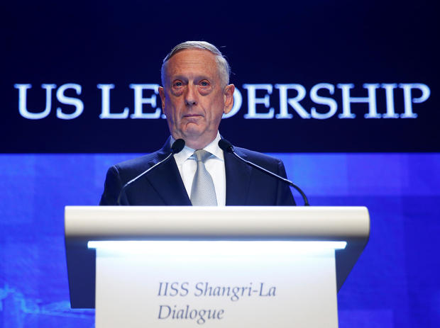 U.S. Secretary of Defence Jim Mattis speaks at the IISS Shangri-la Dialogue in Singapore June 2