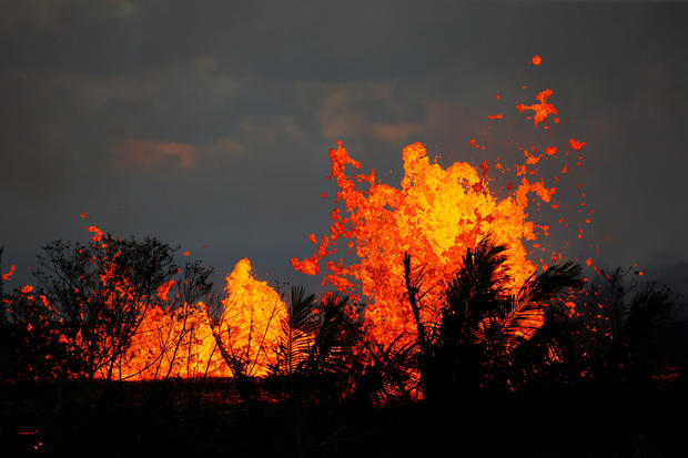 Lava gushes from a fissure eruption of the Kilauea Volcano in the Leilani Estates near Pahoa, Hawaii 