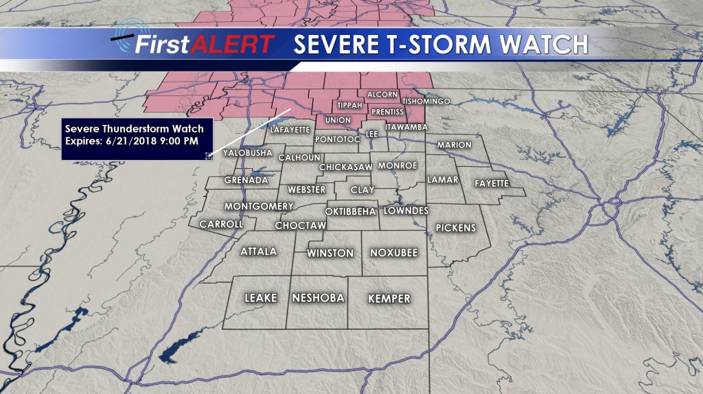 T-Storm Watch Until 9 p.m.