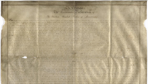 Undated handout photo of a parchment manuscript of the US Declaration of Independence