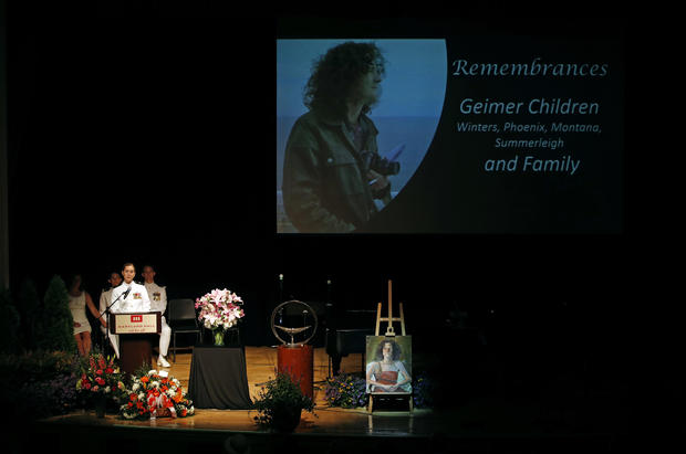 Winters Geimer speaks during a memorial service for her mother