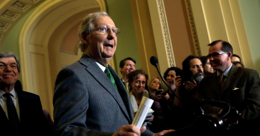 Senate Majority Leader Mitch McConnell (R-KY) talks to the media following the Republicans weekly policy luncheon on Capitol Hill in Washington
