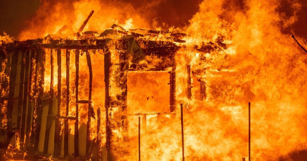 A residence on New Long Valley Rd burns as the Ranch Fire burns near Clearlake Oaks