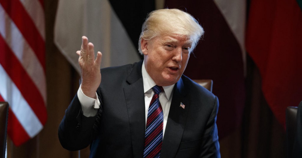 President Donald Trump speaks during a meeting with Baltic leaders in the Cabinet Room of the White House