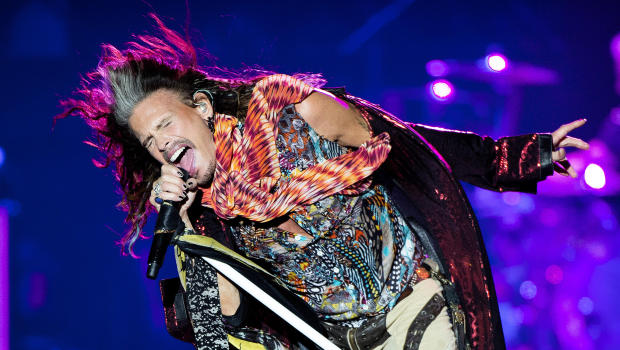 TOPSHOT - Steven Tyler of Aerosmith performs at the Royal Arena in Copenhagen