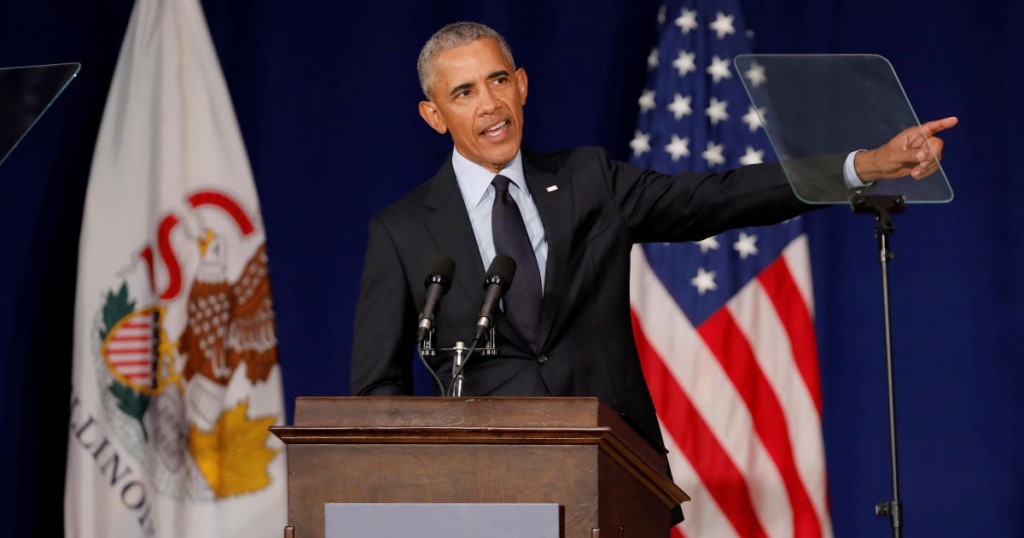 Former U.S. President Barack Obama speaks at the University of Illinois Urbana-Champaign in Urbana
