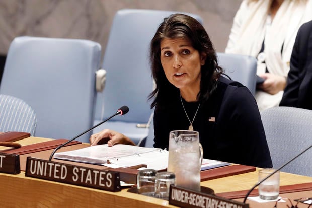 U.S. Ambassador Nikki Haley addresses the United Nations Security Council