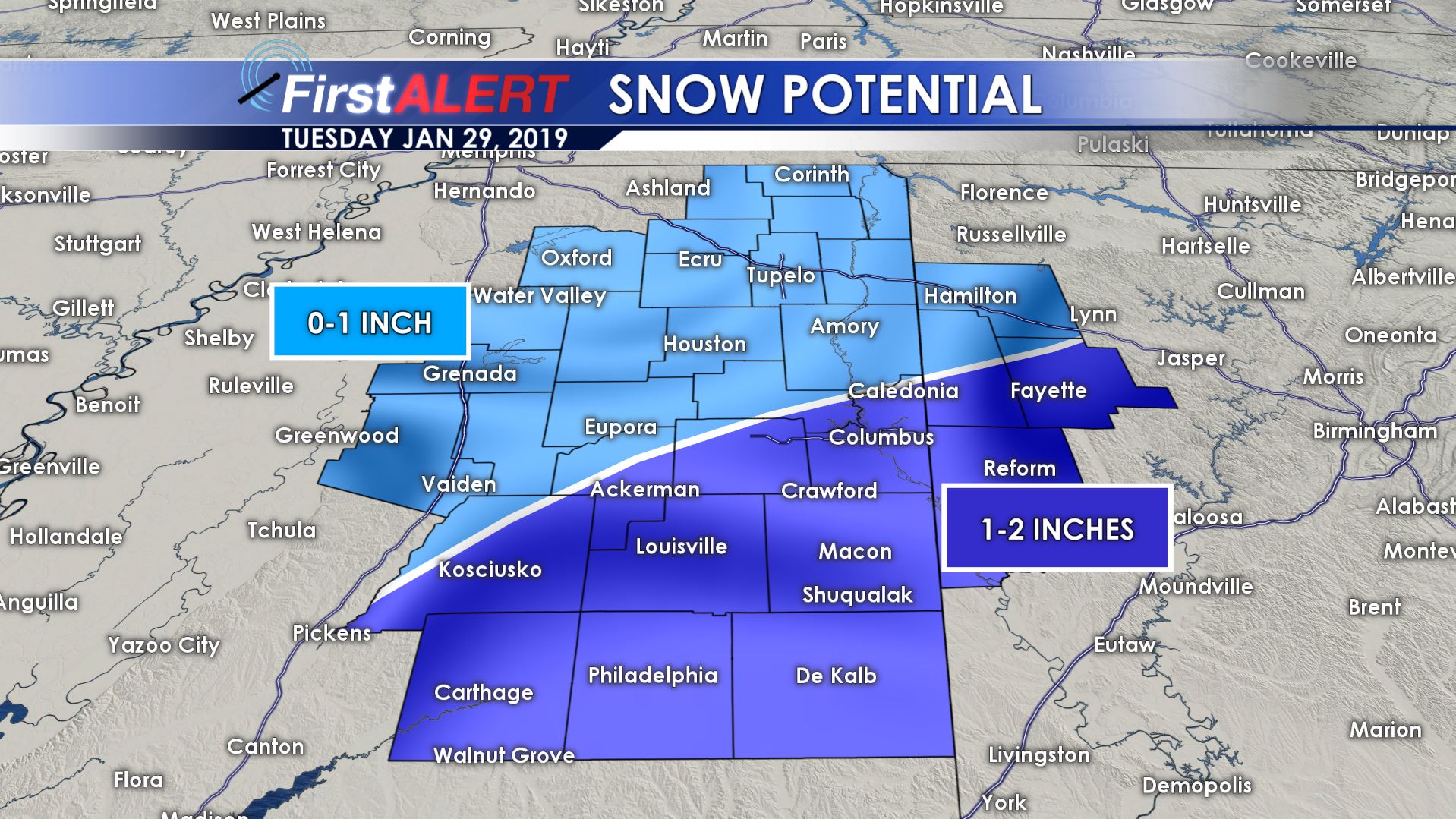 Updated Snowfall MapMonday