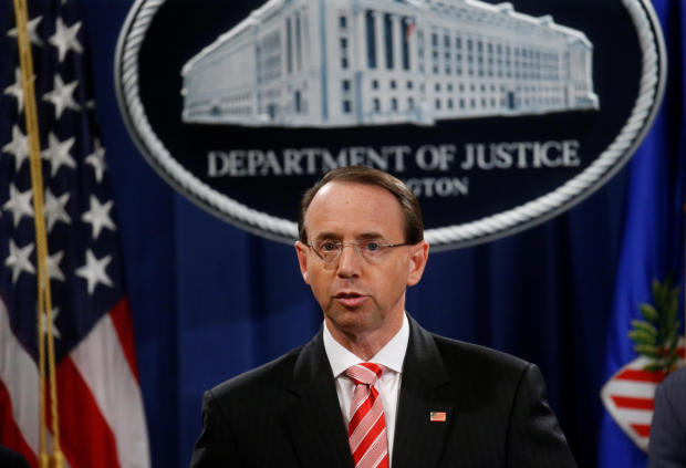 Deputy U.S. Attorney General Rod Rosenstein announces grand jury indictments of 12 Russian intelligence officers in special counsel Robert Mueller's Russia investigation