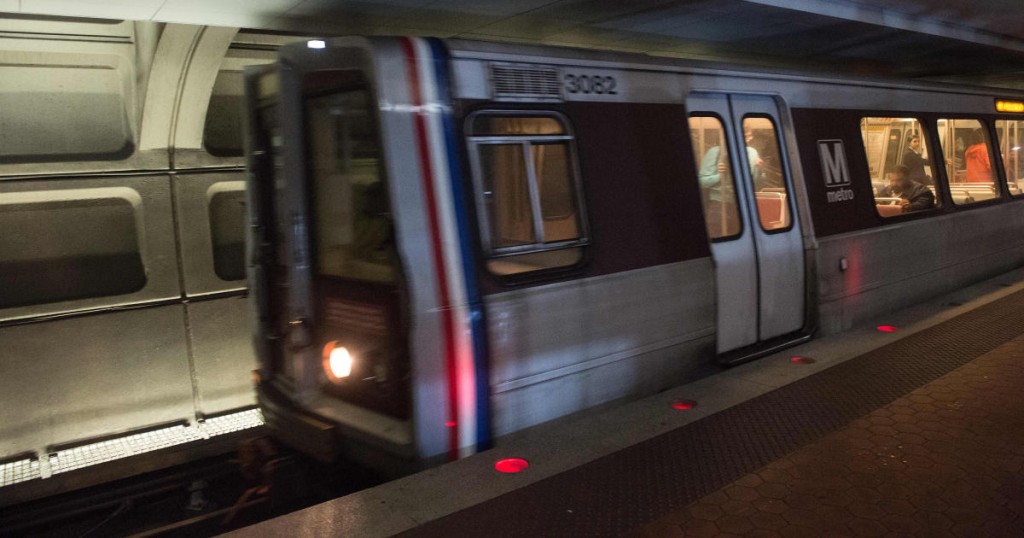 A Metro train enters the Farragut North station in Washington