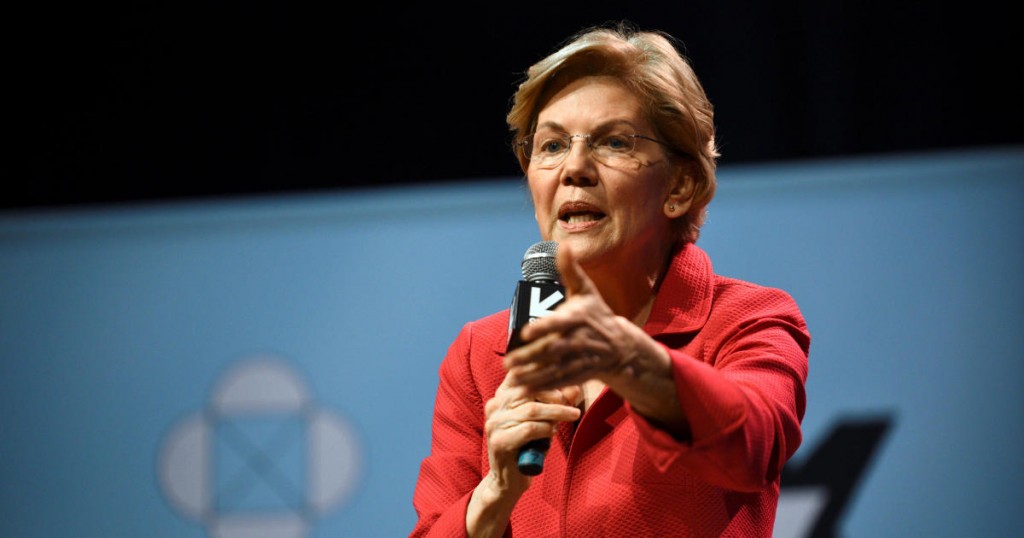 U.S. Senator Elizabeth Warren speaks about her policy ideas with Anand Giridharadas at the South by Southwest (SXSW) conference and festivals in Austin