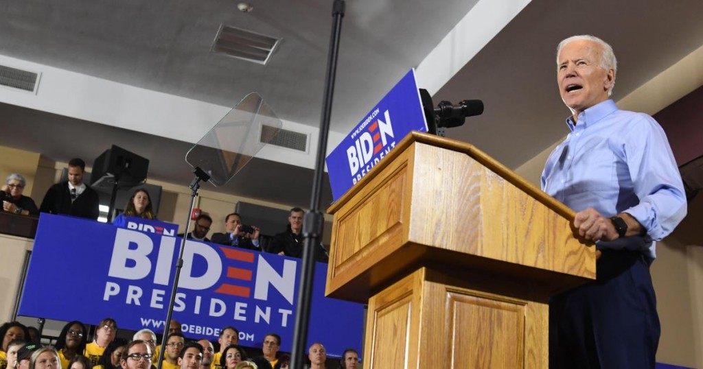 Former US vice president Joe Biden speaks during his first campaign event as a candidate for US President at Teamsters Local 249 in Pittsburgh