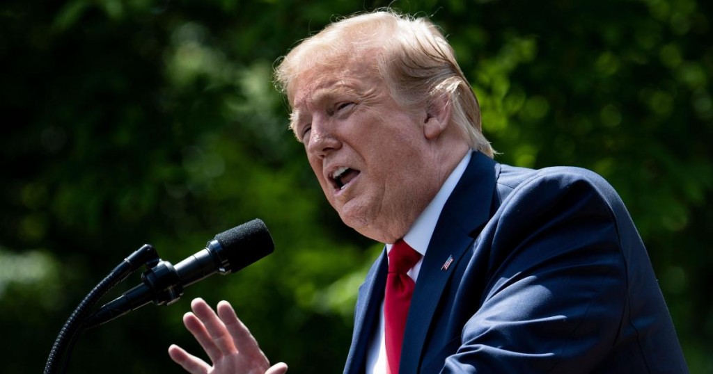 US President Donald Trump speaks during a ceremony celebrating West Point's football team on the South Lawn of the White House May 6