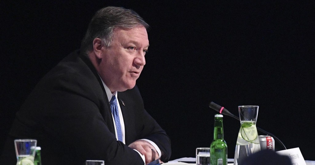 US Secretary of State Mike Pompeo speaks during the 11th Ministerial Meeting of the Arctic Council in Rovaniemi