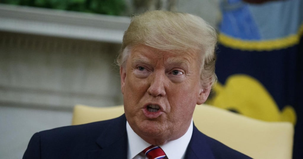President Donald Trump speaks during a meeting with Polish President Andrzej Duda in the Oval Office of the White House