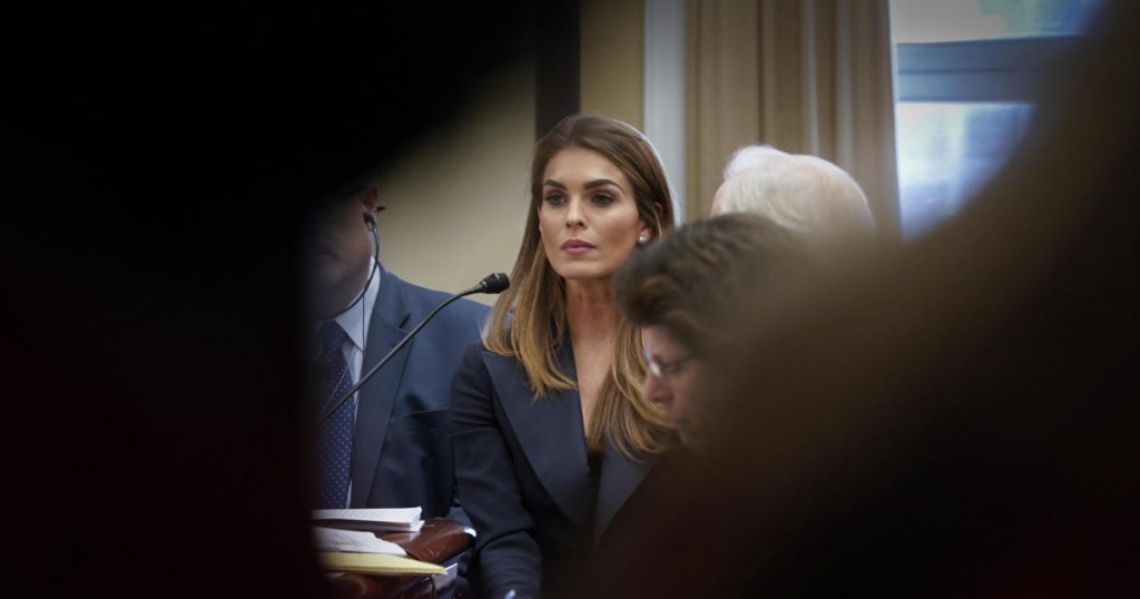Former White House communications director Hope Hicks is seen behind closed doors during an interview with the House Judiciary Committee on Capitol Hill in Washington