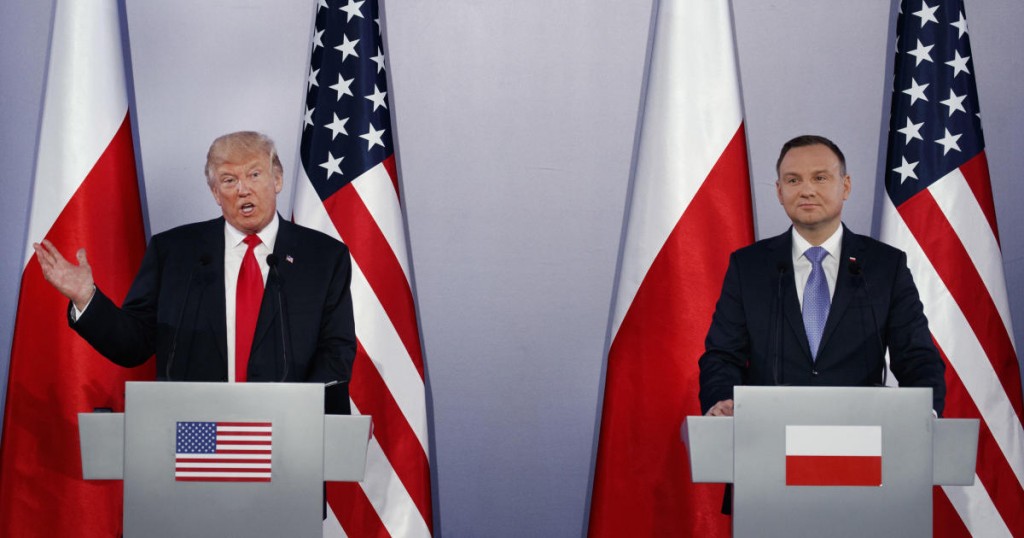 U.S. President Donald Trump speaks during a news conference with Poland's President Andrzej Duda at Royal Castle