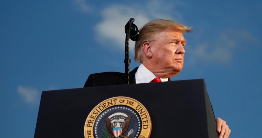 U.S. President Donald Trump reacts as he addresses a Trump 2020 re-election campaign rally in Montoursville