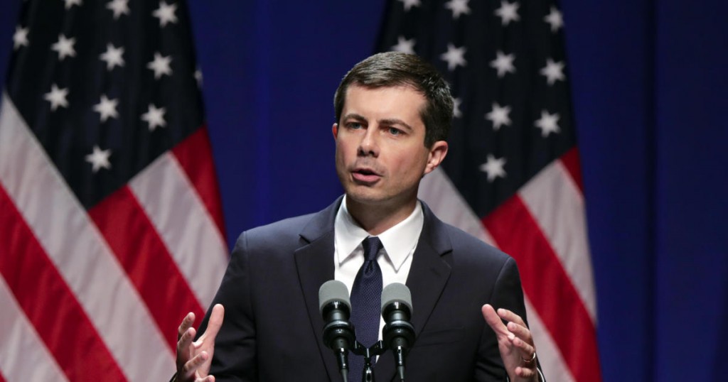Democratic presidential candidate Mayor Pete Buttigieg delivers remarks on foreign policy and national security during a speech at the Indiana University Auditorium in Bloomington