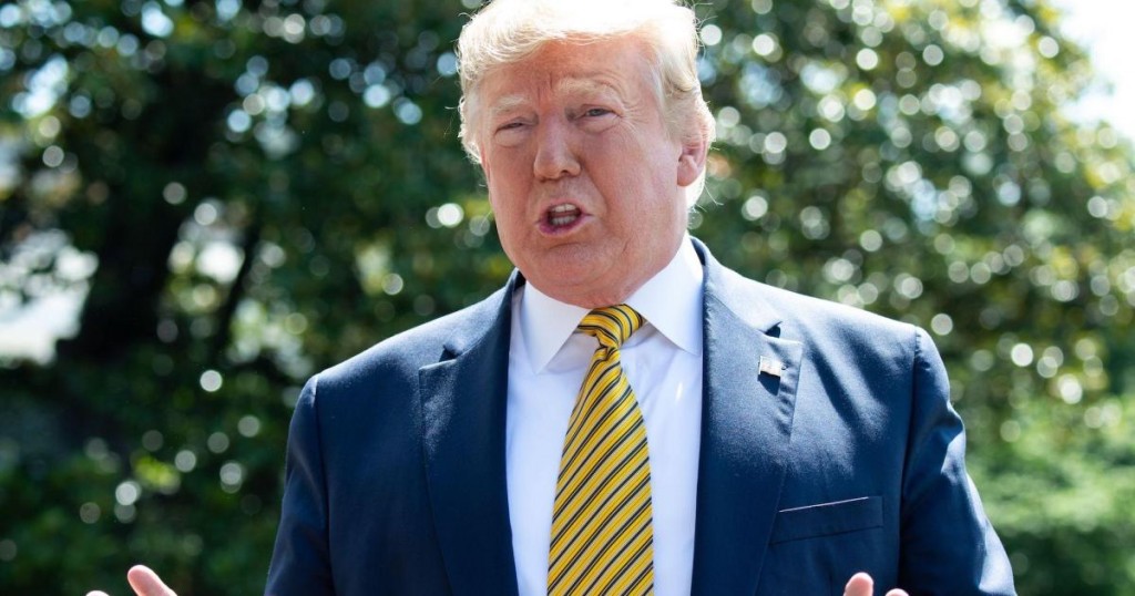 US President Donald Trump speaks to the media prior to departing on Marine One from the South Lawn of the White House in Washington