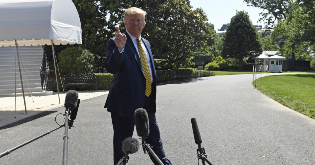 President Donald Trump speaks to reporters on the South Lawn of the White House in Washington