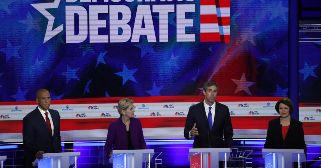 Former U.S. Rep. Beto O'Rourke speaks as U.S. Senator Cory Booker
