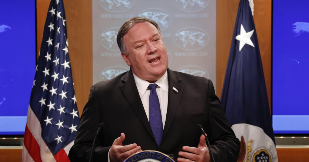Secretary of State Mike Pompeo speaks to members of the media at the US State Department