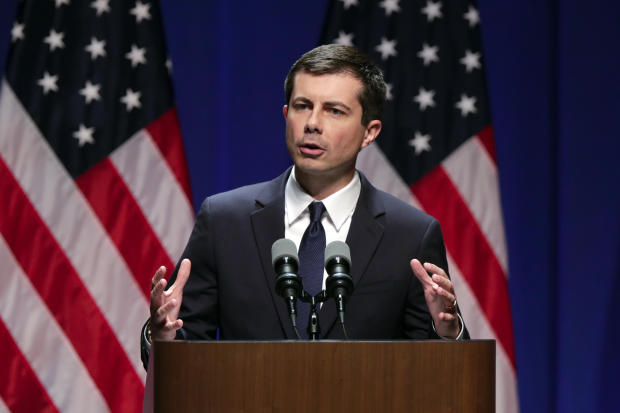 Democratic presidential candidate Mayor Pete Buttigieg delivers remarks on foreign policy and national security during a speech at the Indiana University Auditorium in Bloomington