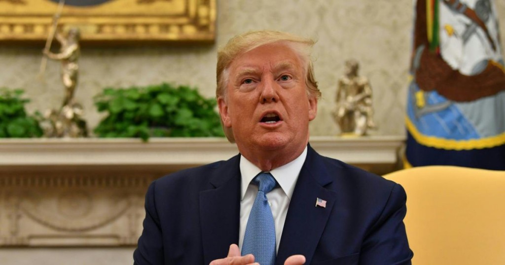 US President Donald Trump speaks during a meeting with Pakistani Prime Minister Imran Khan  in the Oval Office at the White House in Washington