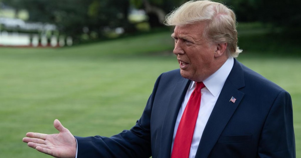 US President Donald Trump speaks to the press at the White House as he departs for Cincinnati to hold a campaign rally in Washington