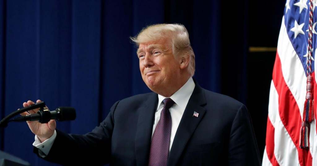 U.S. President Donald Trump delivers remarks at an event for "supporting veterans and military families" at the White House in Washington