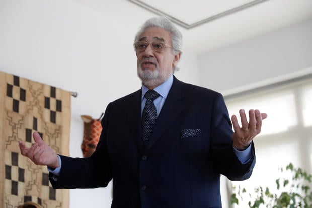 Opera singer Placido Domingo speaks during an event at the Manhattan School of Music in New York