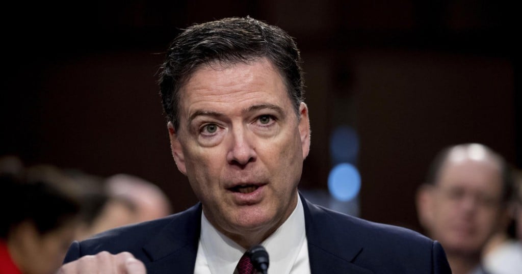 Former FBI director James Comey speaks during a Senate Intelligence Committee hearing on Capitol Hill