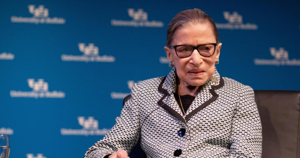 U.S. Supreme Court Justice Ruth Bader Ginsburg speaks during a reception where she was presented with an honorary doctoral degree at the University of Buffalo School of Law in Buffalo