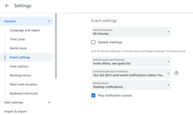 Google Calendar Settings 