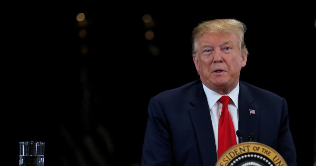 U.S. President Donald Trump speaks during a tour of Nuss Truck & Equipment in Burnsville