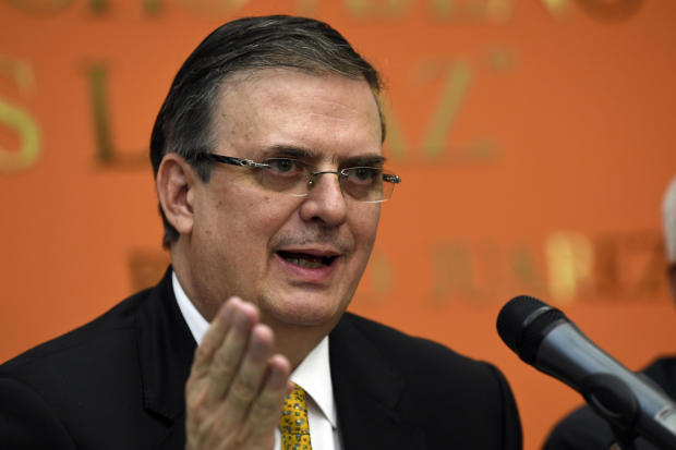 Mexican ?Foreign Minister Marcelo Ebrard speaks during a news conference at the Embassy of Mexico in Washington