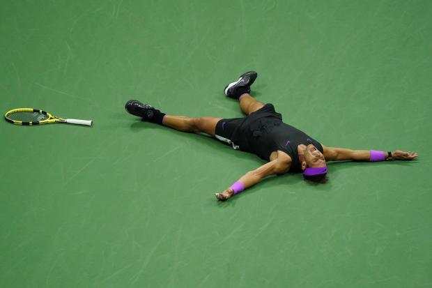 Rafael Nadal of Spain celebrates his victory over Daniil Medvedev of Russia during the men's Singles Finals match at the 2019 US Open at the USTA Billie Jean King National Tennis Center in New York on September 8